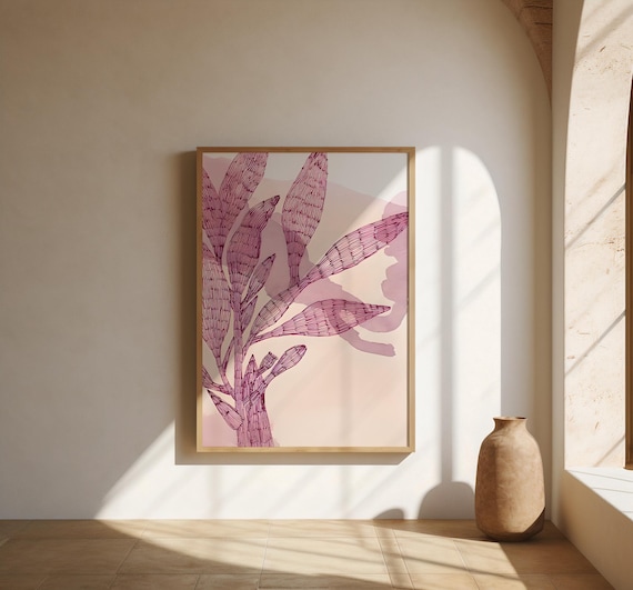 Minimalist Botanical Line Art · Blush Pink Framed Poster