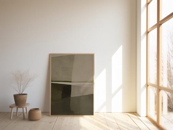 Framed Poster: Sage Green Abstract Landscape – Framed Wall Art Print