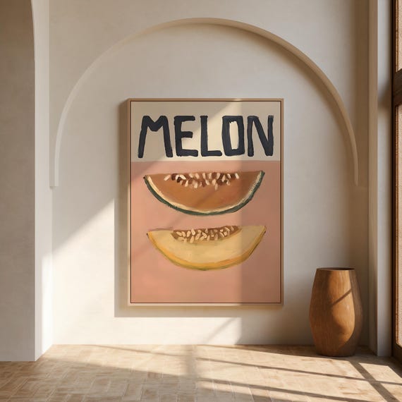 Terracotta Blush Melon Kitchen Wall Art – Canvas or Framed Canvas