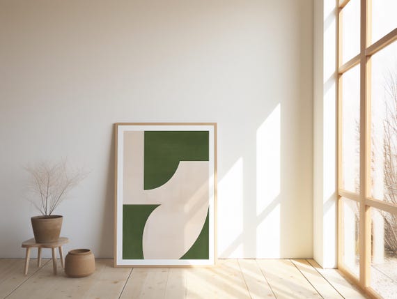 Modern Geometric Abstract Print | Green and Beige Minimalist Digital Download