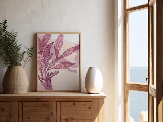 Minimalist Botanical Line Art · Blush Pink Fine Art Poster (Unframed)