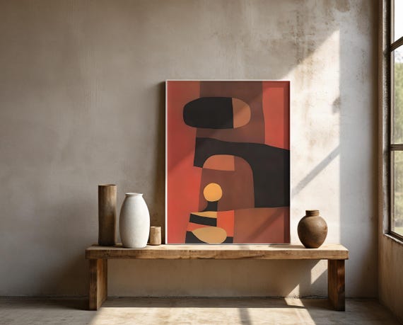 Terracotta & Black Abstract Modern Wall Art | Framed Poster