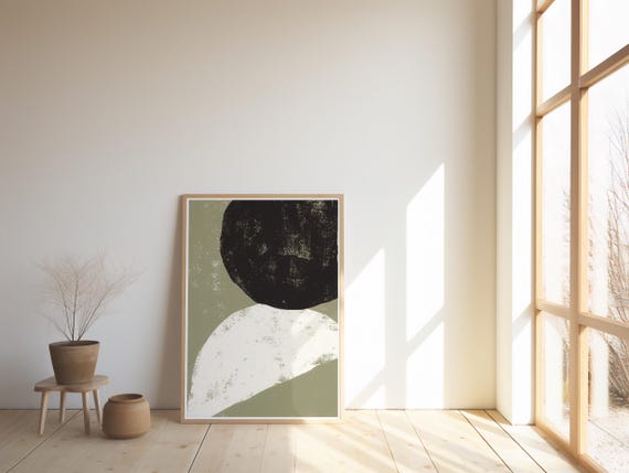 Minimalist Abstract Art Print, Olive Green, Beige and Black (Digital Download)