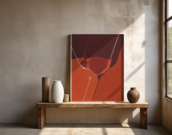 Red Abstract Geometric Art | Bold Modern Wall Decor | Framed Poster