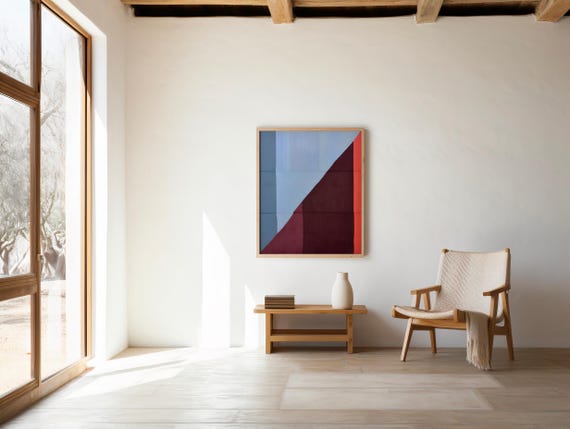 Abstract Geometric Art Print | Red, Blue, Coral Minimalist Decor (Unframed)