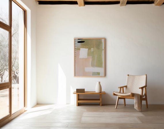 Abstract Neutral Wall Art – Soft Sage & Blush Minimalist | Digital Download