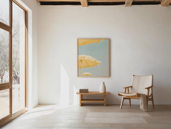 Modern Coastal Pastel Yellow Beach Umbrellas Print - Minimalist Summer Wall Art Decor