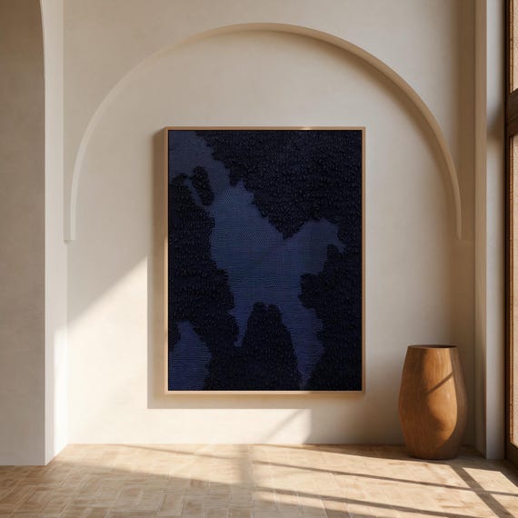 Dark Minimal Textured Map Art Print — Modern Blue & Black Abstract Digital Download