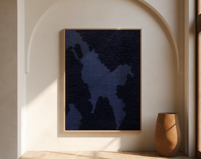Featured listing image: Dark Minimal Textured Map Art Print — Modern Blue & Black Abstract Digital Download