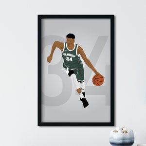 Giannis Antetokounmpo, Greece Basket, NBA Basketball, Milwaukee Bucks, Sports Illustration, Modern Sports Art NBA MVP All-Star