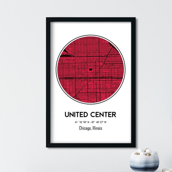Chicago Bulls, United Center Map, Basketball Art Map, Fan Poster, Basketball Décor Fan Gift, Sports Map Basketball Bulls Print Chicago Decor