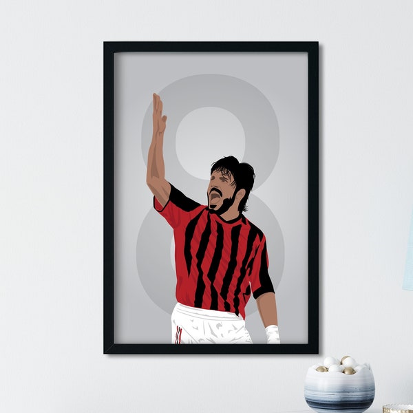 Gennaro Gattuso Print Soccer Poster, Italy Italian, Seria A, AC Milan Brescia, Juventus Atalanta, Football Print, Football Gift