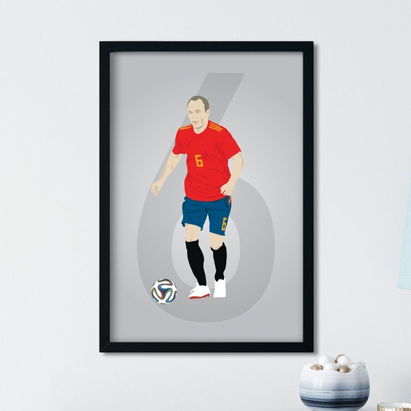 Andrés Iniesta, Spain Footballer, Catalonia La Liga, Barcelona, Vissel Kobe, Sports Illustration, Football Print, Modern Sports Art
