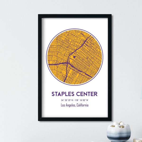 Carte du Staples Center, LA Lakers Print, Los Angeles Stadium, Basketball Art Map, Basketball Décor, Fan Gift, Sports Map, Basketball Print