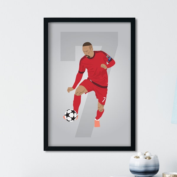 Franck Ribéry Print, France Footballer, Bundesliga, Bayern Munich, Galatasaray, Sports Illustration, Football Print, Modern Sports Art