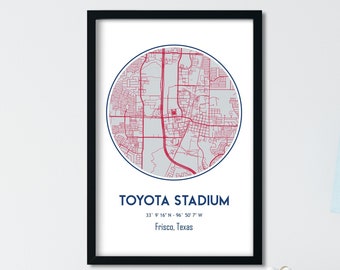 Toyota Stadium Map, FC Dallas Texas, Sports Fan Gift, Football Poster, Major League Soccer, Sports Illustration, Modern Sports Art, Sports