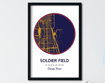 Soldier Field Map, Chicago Fire FC, Sports Fan Gift, Football Poster, Major League Soccer, Sports Illustration, Modern Sports Art, Sports