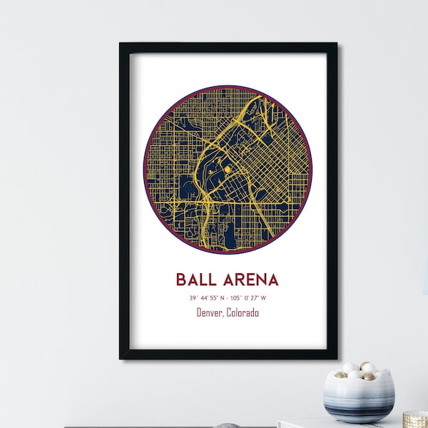 Ball Arena, Denver Nuggets, NBA Stadium Map, Basketball Art, Colorado Map, Man Cave Decor, Nuggets Gift, Nuggets Poster, Denver Map