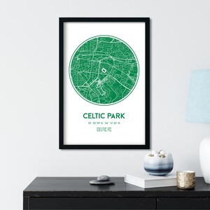 Carte du parc celtique, club de football celtique, football écossais, affiche de football, affiche de l'Ecosse, terrain de football, carte du stade, stade de football