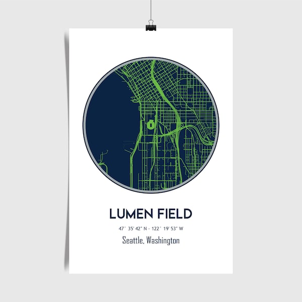 Lumen Field, Seattle Seahawks, NFL Stadium Map, Football Art, Washington Map, Man Cave Decor, Seahawks Gift, Seahawks Poster, Seattle Map