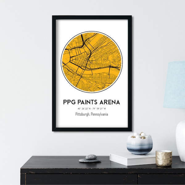 PPG Paints Arena, Pittsburgh Penguins, NHL Stadium Map, Ice Hockey Art, Pennsylvania City, Man Cave Decor, Pittsburgh Gift, Penguins