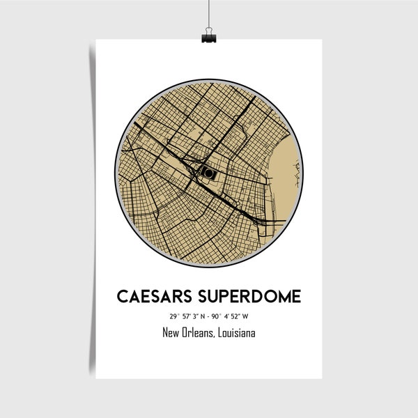 Caesars Superdome, New Orleans Saints, NFL Stadium Map, Football Art, Louisiana Map, Man Cave Decor, Saints Gift, Saints Poster