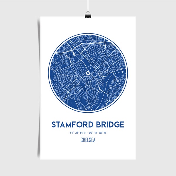 Stamford Bridge, Chelsea Fulham, Premier League, Reino Unido, Cartel de Fútbol, Cartel Inglés, Campo de Fútbol, Mapa del Estadio, Estadio de Fútbol