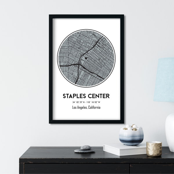 Staples Center, Los Angeles Kings, NHL Stadium Map, Ice Hockey Art, California City Map, Man Cave Decor, Panthers Gift Los Angeles Poster LA