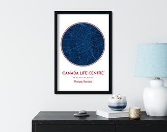 Canada Life Centre, Winnipeg Jets, Winnipeg Hockey, Manitoba Hockey Map, Coordinates Print, Location Print, NHL Stadium Map, Jets Memorable