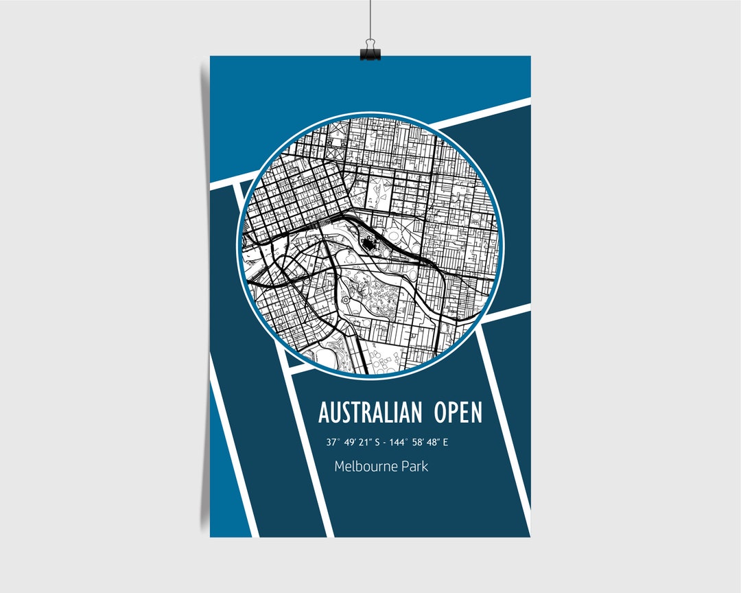 Australian Open Map, Melbourne Map, Minimalist Sports, Grand Slam Wall ...