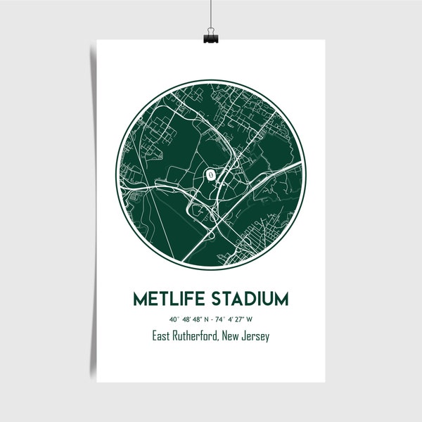 New York Jets, Metlife Stadium Map, NY Jets Poster, Jets Print, Jets Stadium Print, Vintage, Football Wall Art, Wall Decor