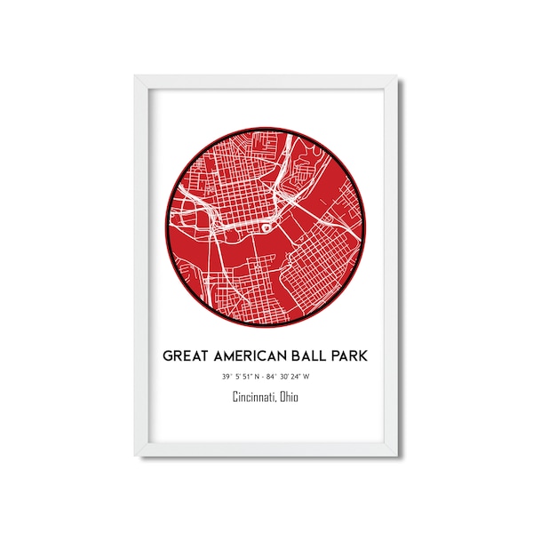 Cincinnati Reds, Baseball Poster, Great American Map, Stadium Print, Cincy Reds Print, Reds Fan Gift Idea, Vintage Reds Print, Ballpark Map