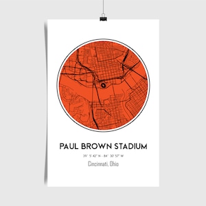 Cincinnati Bengals, Paul Brown Stadium, Stadium Map Print, NFL Print, Cincinnati Art Cincinnati Print Bengals Poster Custom Art Gift for Dad