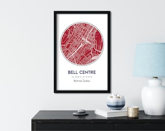 Bell Centre, Montreal Canadiens, NHL Stadium Map, Ice Hockey Art, Quebec City Map, Man Cave Decor, Montreal Gift, Canadiens Poster