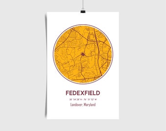 FedExField, Washington, Football Team, NFL Stadium Map, Football Art, Maryland Map, Man Cave Decor, Washington Gift, Washington Poster