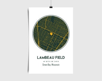 Lambeau Field, Green Bay Packers, NFL Stadion Karte, Fussball Art, Sahara Karte, Man Cave Dekor, Packers Geschenk, Packers Poster Green Bay Map