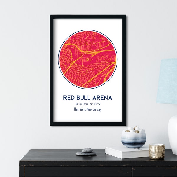 Red Bull Arena Map, New York Red Bulls, Sports Fan Gift, Football Poster, Major League Soccer, Sports Illustration, Modern Sports Art