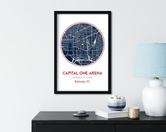 Capital One Arena, Washington Capitals, NHL Stadium Map, Ice Hockey Art, Washington DC Map, Man Cave Decor, Washington Gift, Capitals Poster