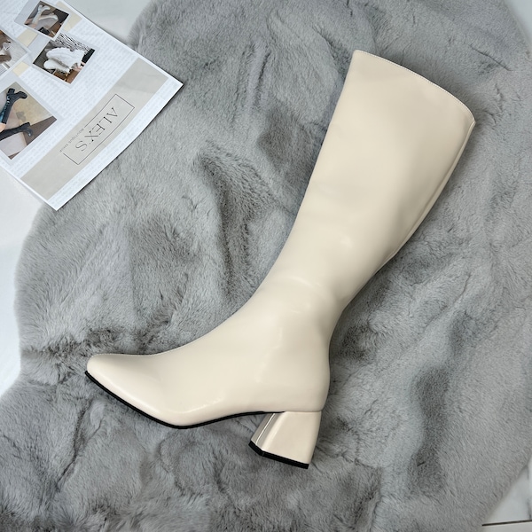 90's Knee High Boots - Cream