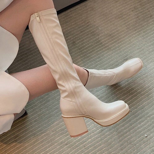 70's Knee High Boots - Cream