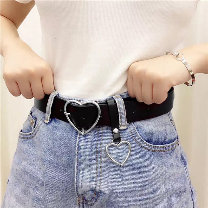 Accessories  Womens Heart Print Silver Holographic Buckle Belt