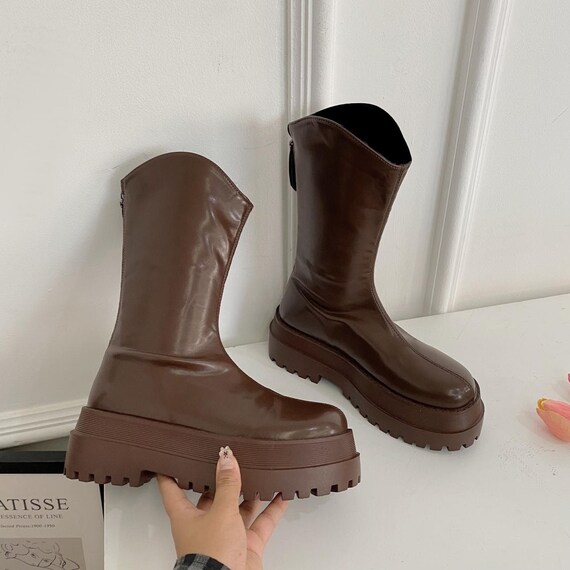 brown boots platform