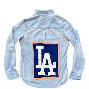 LA Dodgers Chambray Shirt | Women&#39;s Dodgers Shirt | Custom Dodgers Gear | LA Dodgers Fan | MLB Flannel | Dodgers Denim Shirt