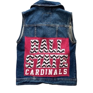 Women&#39;s Ball State Denim Vest | Ball State Jean Vest | Custom Ball State Apparel | Custom College Jean Jacket