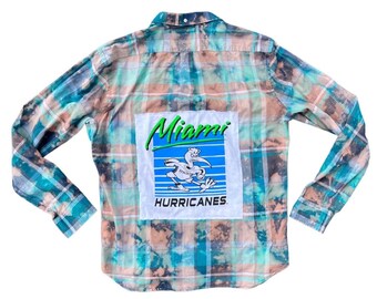 Miami Hurricanes Acid Wash Flannel | Upcycled College Clothes | University of Miami Shirt | Unisex Miami Shirt | Canes Apparel