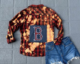 Boston Red Sox Acid Wash Flanell | MLB Shirt | Red Sox Bekleidung | Benutzerdefinierte MLB | Frauen Red Sox Shirt | Boston Flanell