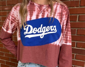 LA Dodgers cropped tie-dye shirt met lange mouwen | Uniseks LA Dodgers-shirt | Dodgers-kleding | Aangepast Dodgers-shirt