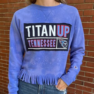 Women&#39;s Tennessee Titans Acid Wash Fringe Sweatshirt | Women&#39;s Titans Apparel | Custom Titans Football Gear