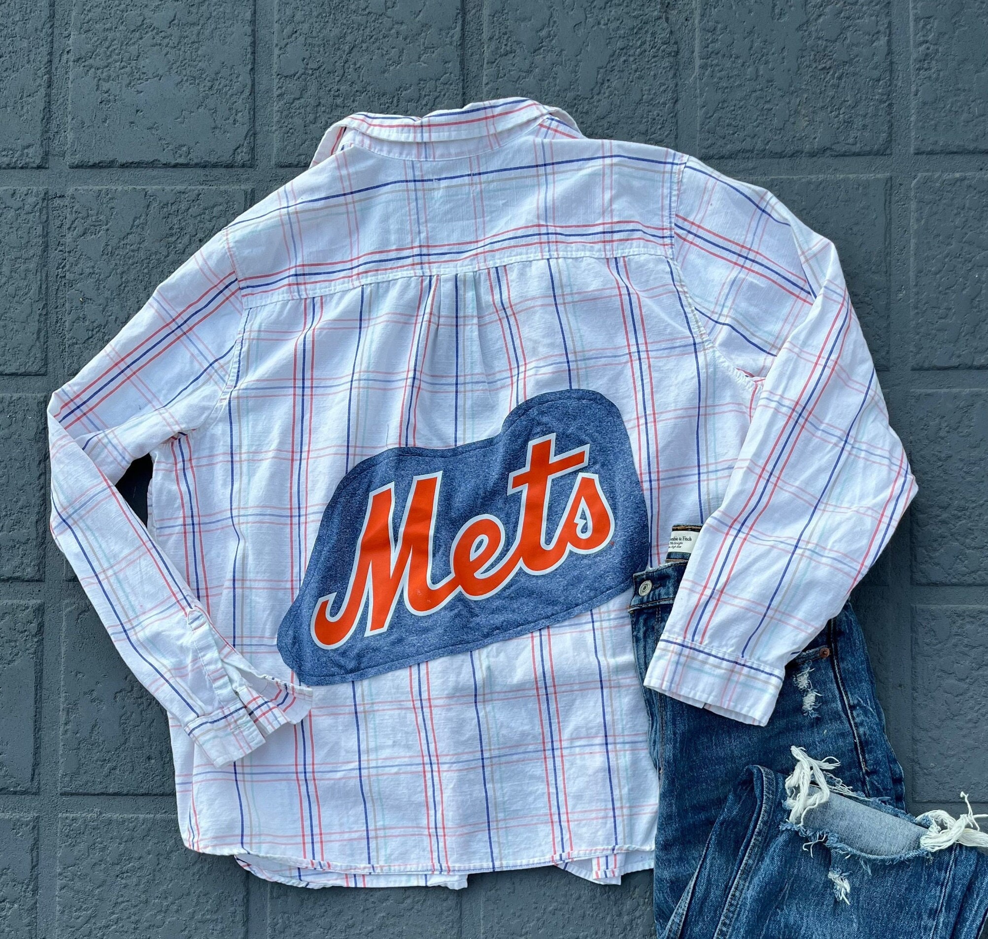 UpcycledFanClub New York Mets Flannel | Mets Gear | Mets Fan | Women's Mets Shirt | MLB Flannel | MLB Gear | Mets Gift | Mets Fan | MLB Gift | Custom Mets