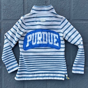 Purdue University Striped Pullover Sweatshirt | Women&#39;s Purdue Sweatshirt | Boilermakers | Purdue Gift | Purdue Fan | Purdue Shirt